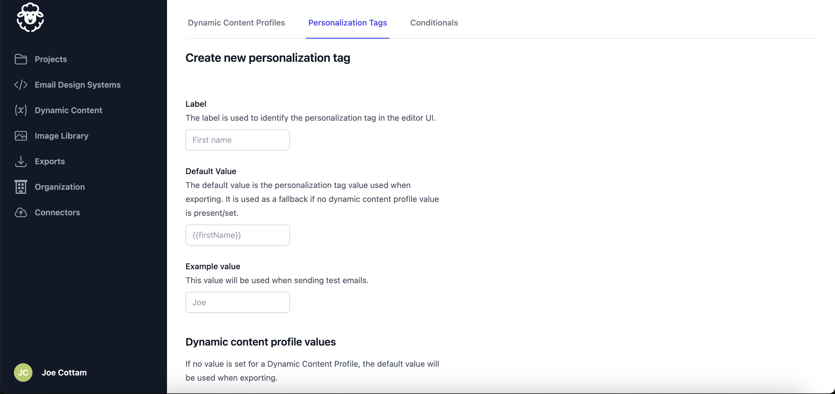 Personalization Tag Create