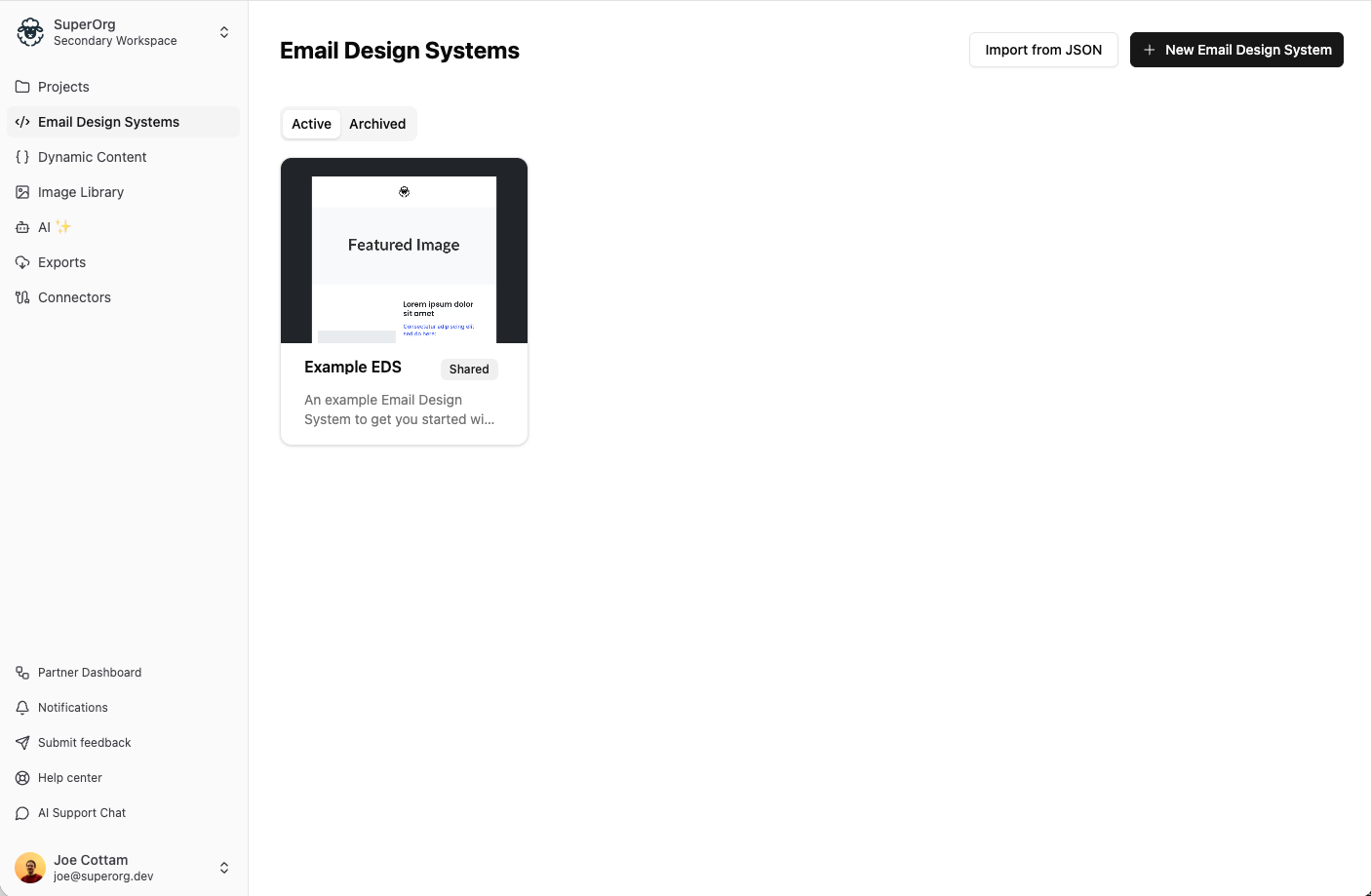 Shared Email Design System badge on the index page